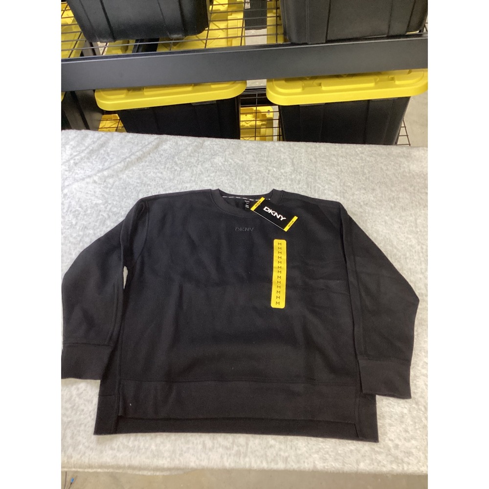 DKNY Sport Womens Hi-Lo Sweatshirt Black Crew Neck Pullover DPMT1677 Medium NWT